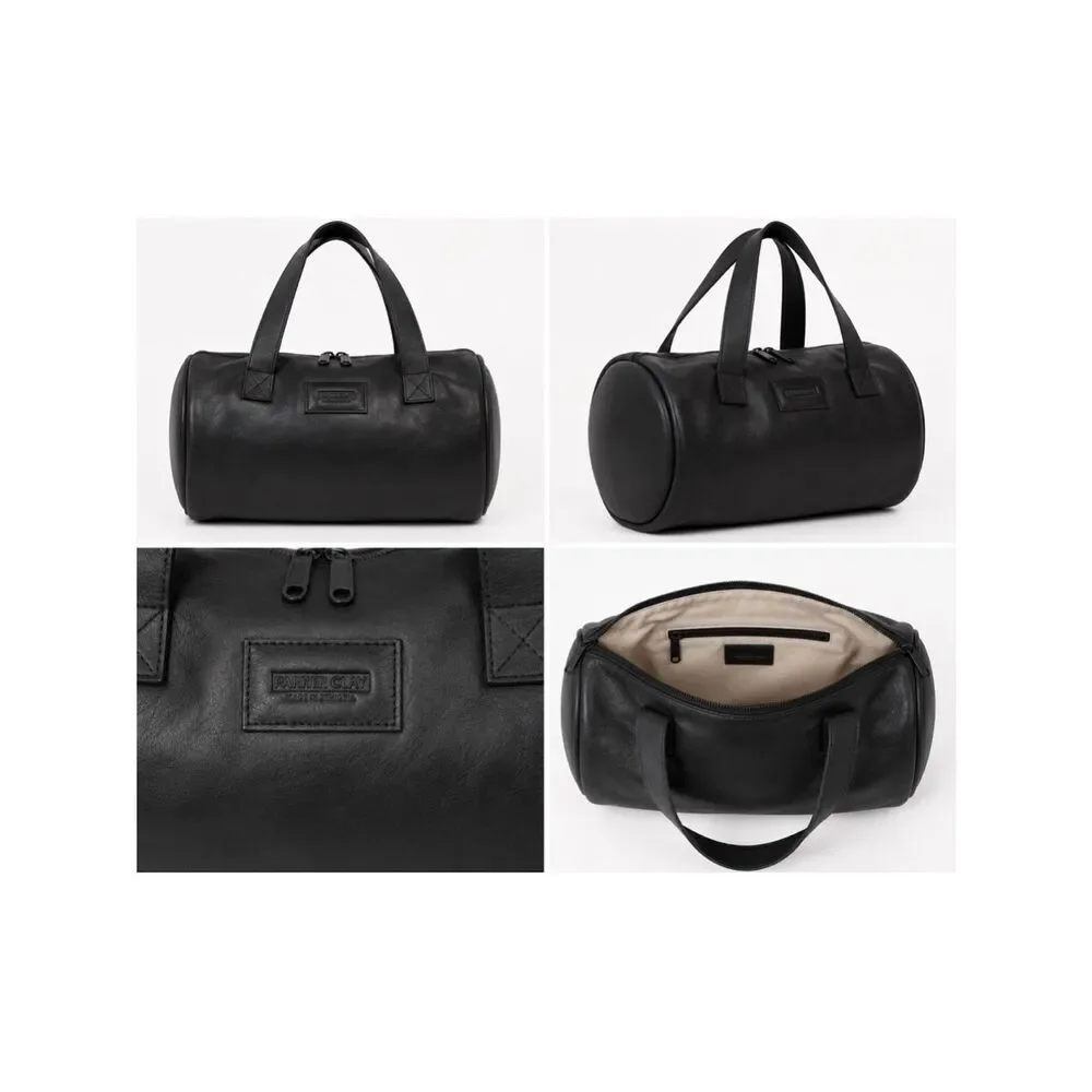 🖤 Parker Clay Black Leather Barrel Duffel Bag